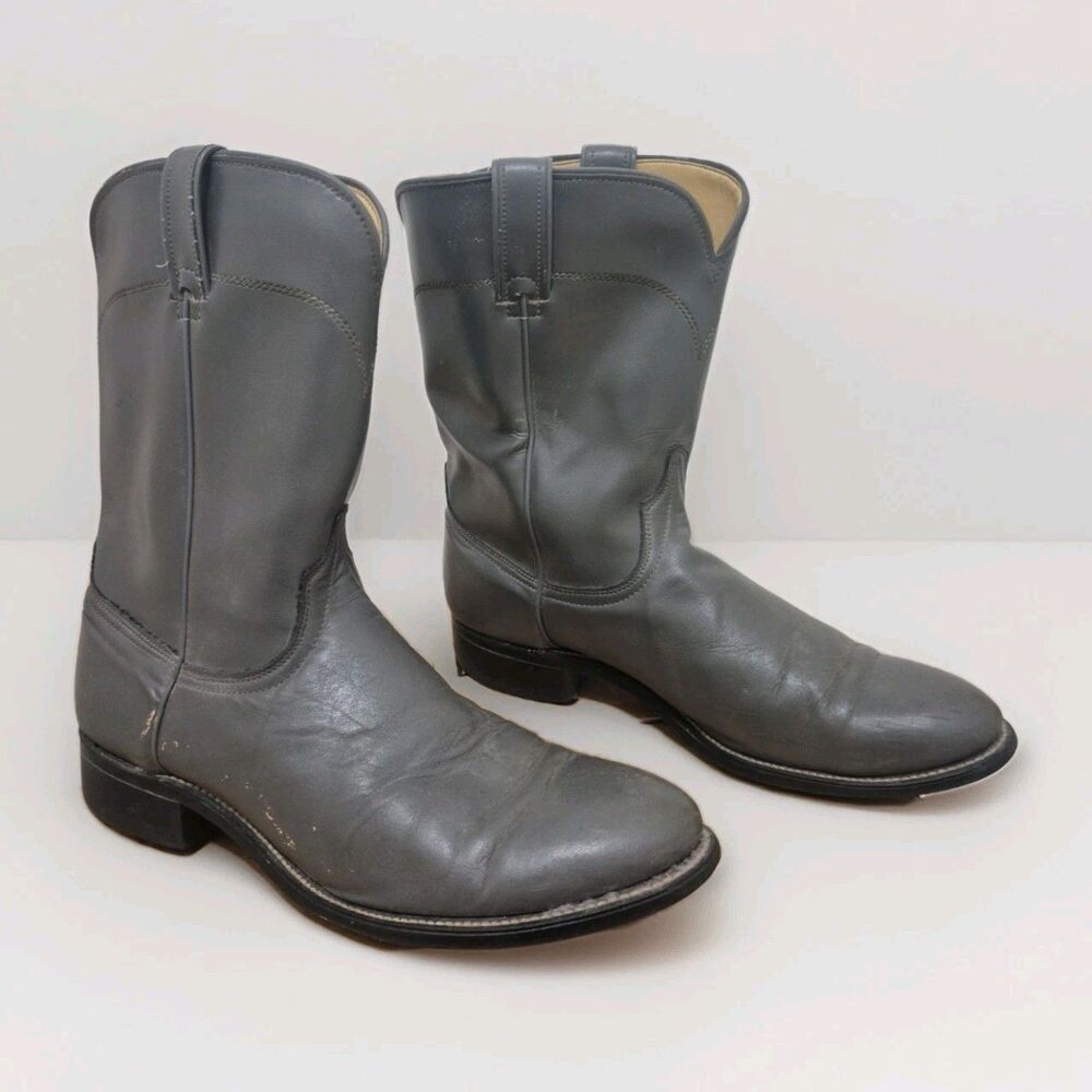 Laredo 7952 Gray Leather Roper Biker Western Cowboy Boots Size 10D